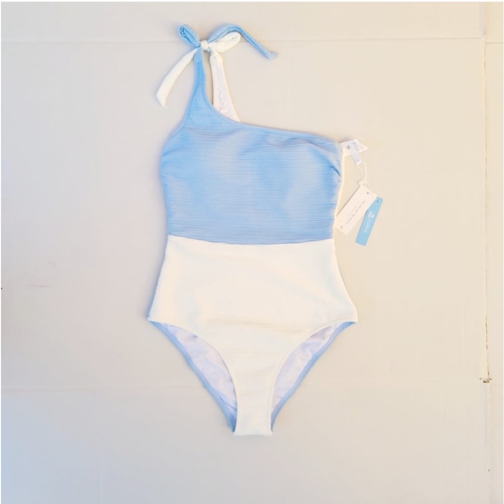 Cupshe Colorblock blue & white One Shoulder one piece